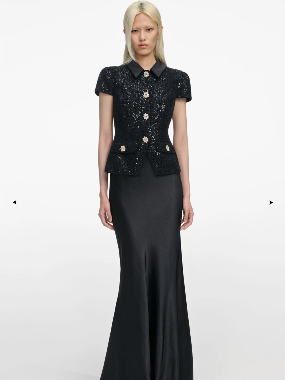 NWT Self-Portrait Black Sequin Bouclé Satin Maxi Dress